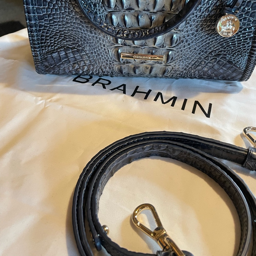 Brahmin Blue Croc-Embossed Satchel - Picture 8 of 11